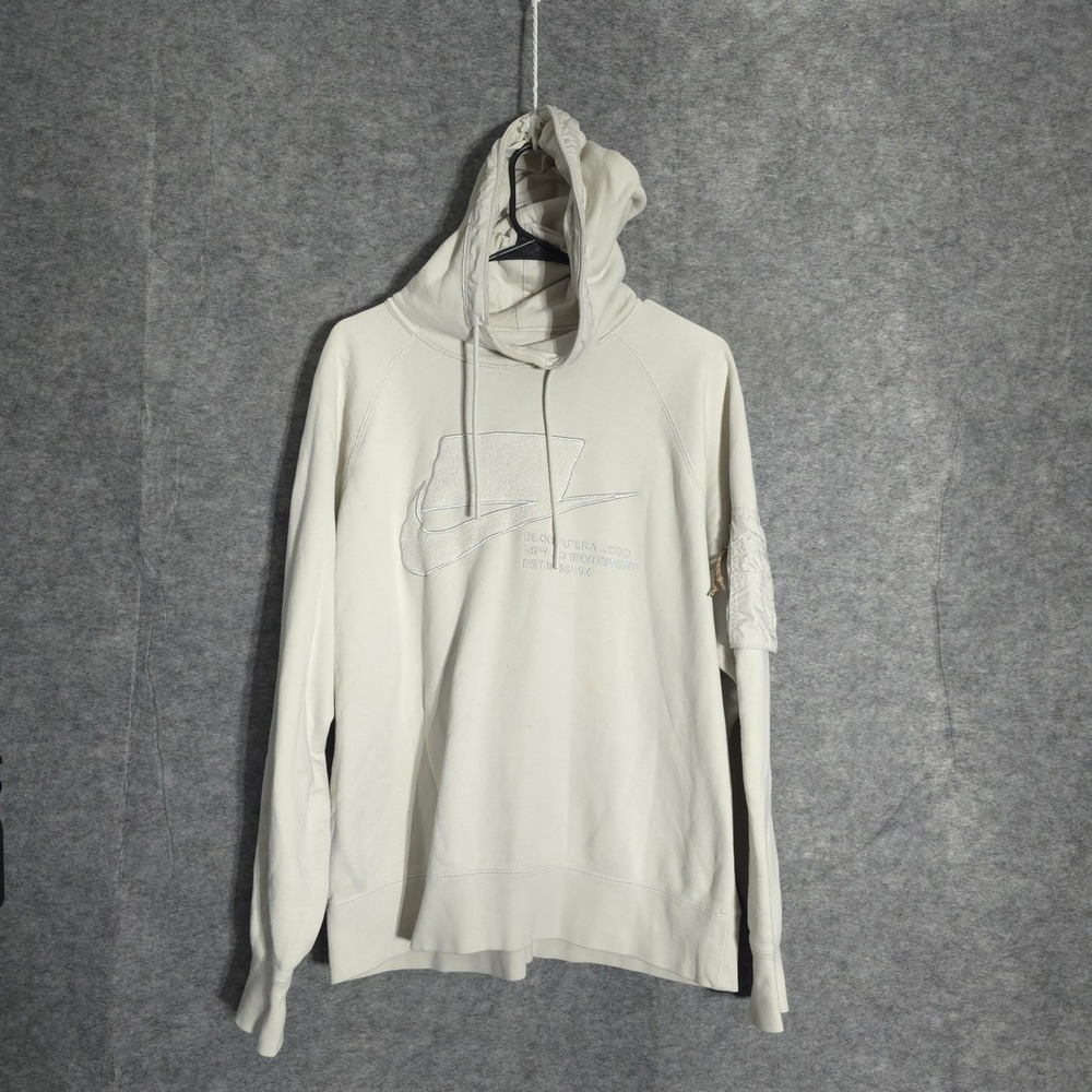 Nike Block Futura Logo Hoodie Mens M Oatmeal CU3797-072 NSW Utility Sportswear